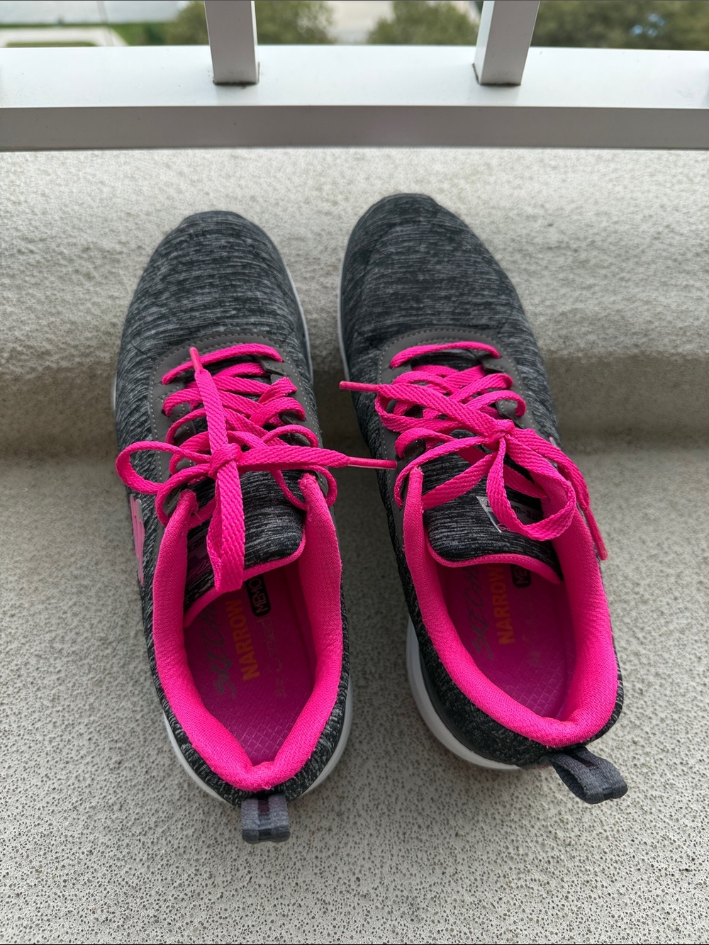 Skechers Women's Gray Knit Sneakers with Hot Pink Accents